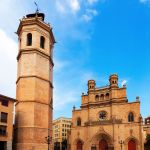 Fadri tower and Gothic Cathedral at Plaza Mayor. Castellon de la Plana, Spain